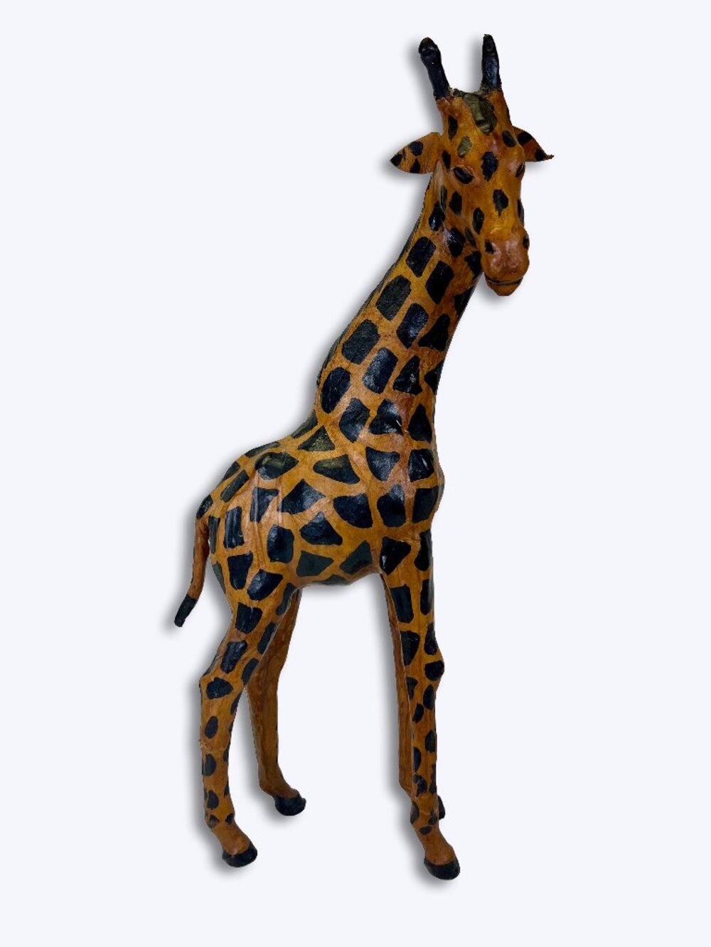 Vtg 18" Leather Wrapped Giraffe Sculpture Statue Dark Academia Safari Boho Decor